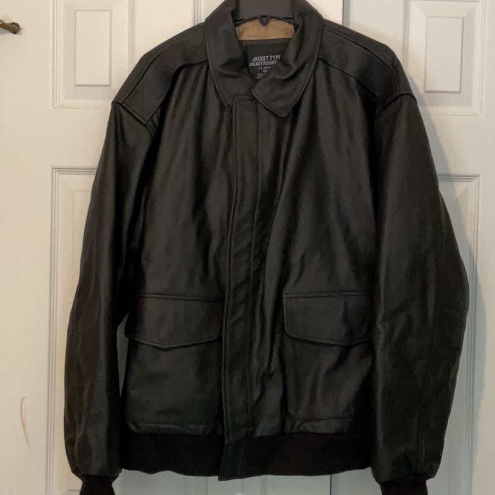 Black leather jacket.